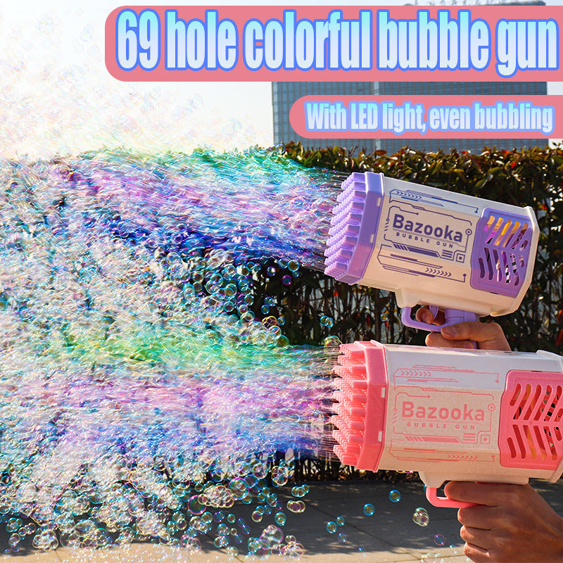 Rocket Bubble Gun with 69 Holes and Lights for Kids