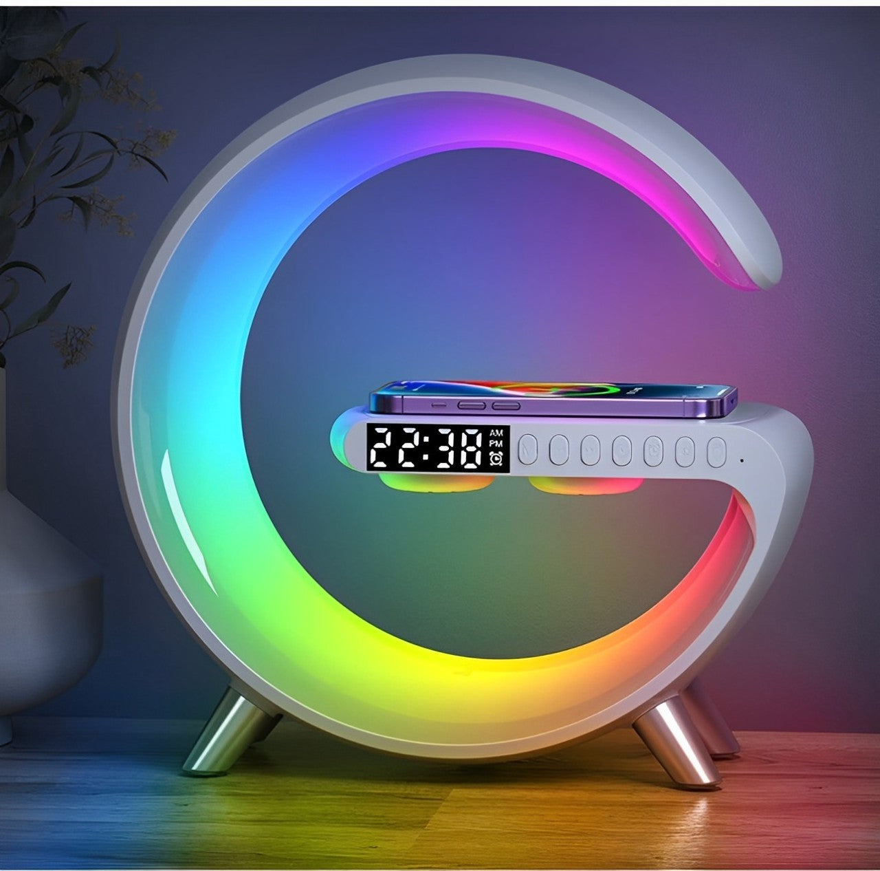 Intelligent G-Shaped LED Lamp with Bluetooth Speaker & Wireless Charger-App Controlled