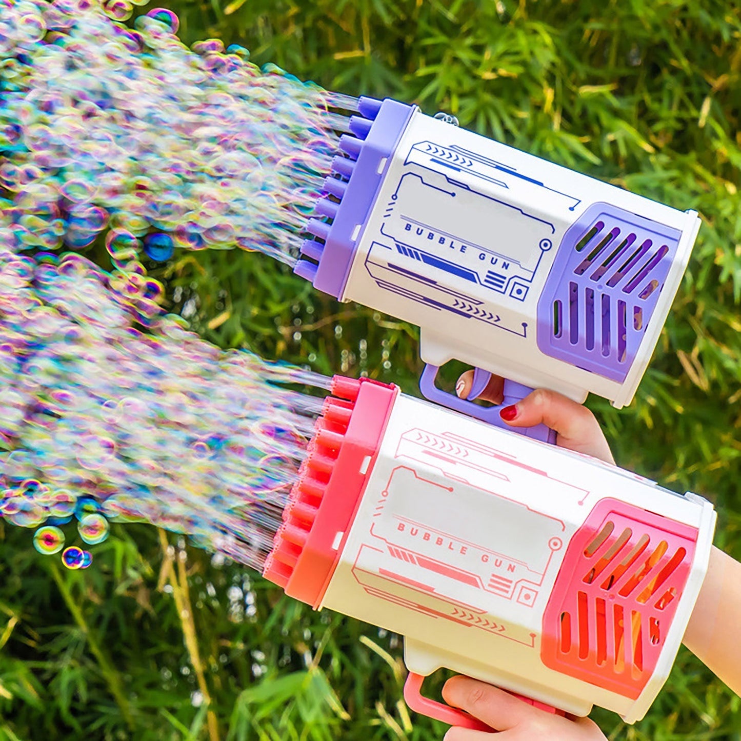 Rocket Bubble Gun with 69 Holes and Lights for Kids