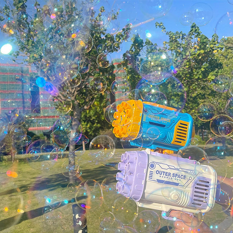 Rocket Bubble Gun with 69 Holes and Lights for Kids