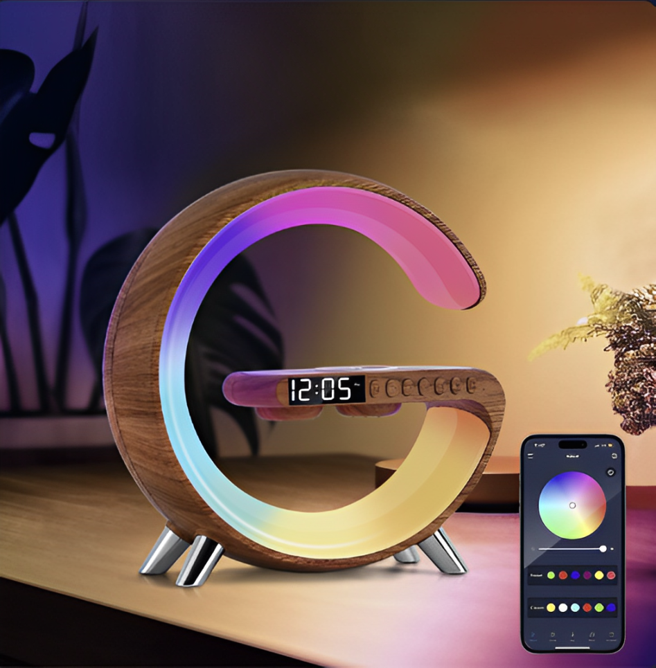 Intelligent G-Shaped LED Lamp with Bluetooth Speaker & Wireless Charger-App Controlled