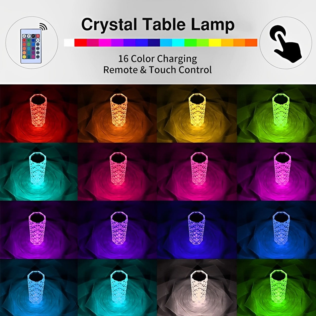 16 Color LED Crystal Rose Touch Table Lamp.