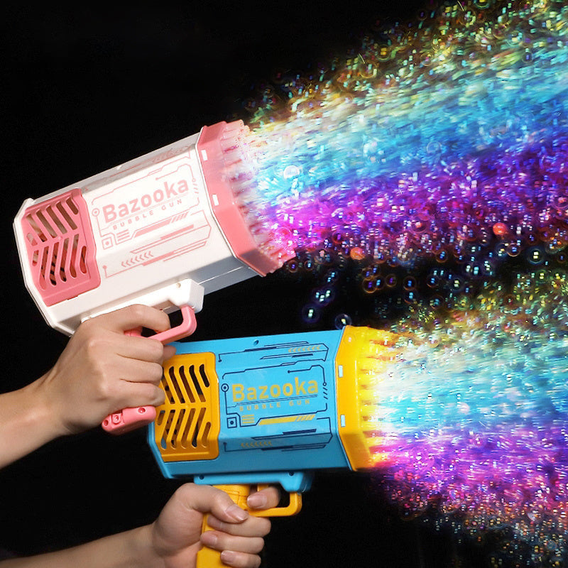 Rocket Bubble Gun with 69 Holes and Lights for Kids
