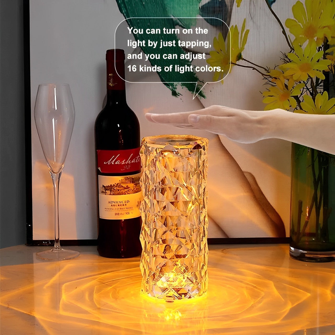 16 Color LED Crystal Rose Touch Table Lamp.