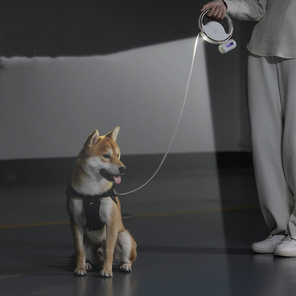 Smart LED Retractable Dog Leash with Waste Bag Holder