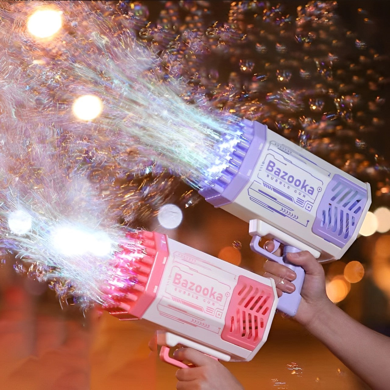 Rocket Bubble Gun with 69 Holes and Lights for Kids