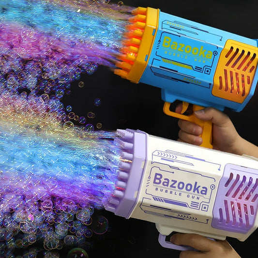 Rocket Bubble Gun with 69 Holes and Lights for Kids