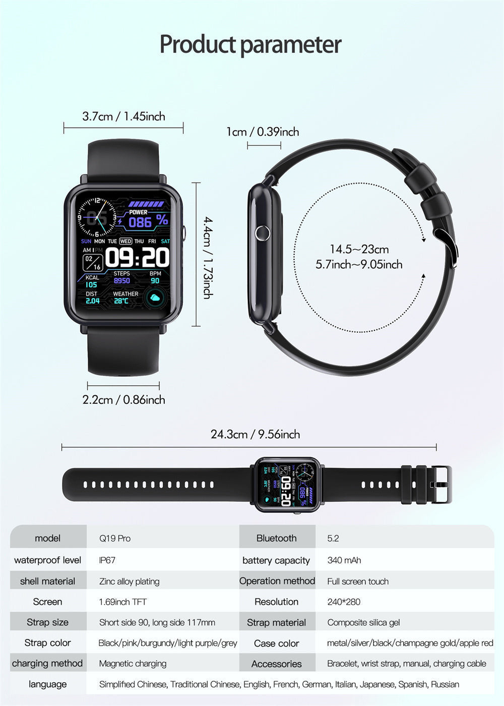Q19 Pro Fitness Trainer smartwatch waterproof